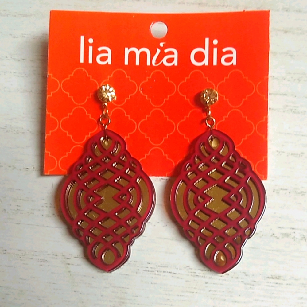 😻 3 For $15 Garnet & Gold Bling Stud Dangles - Picture 1 of 4